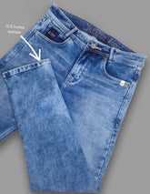 Light Blue Cotton Stretch Super Slim Fit Tapered Length Mid Rise Jeans For Men’s